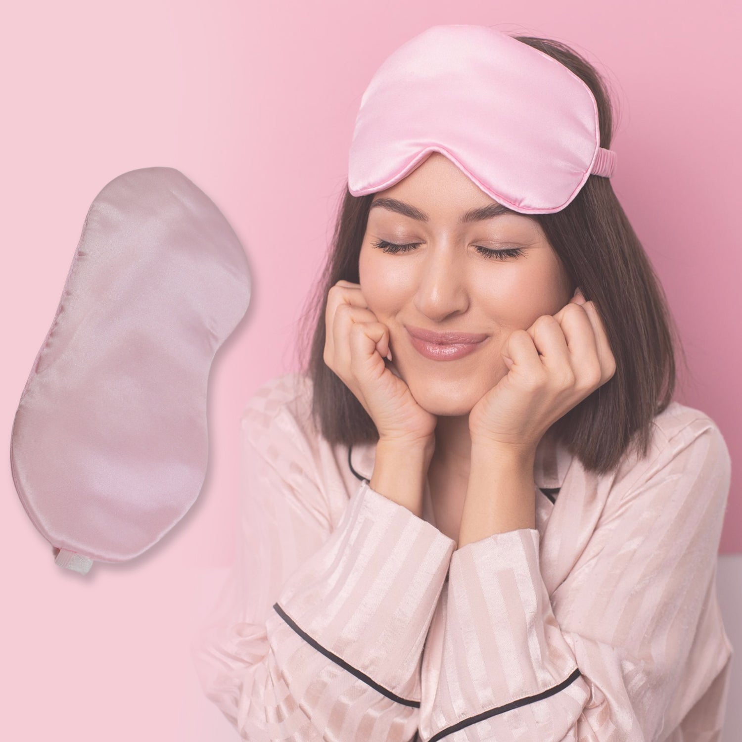Satin eye mask, blocks light, soft and comfortable for sleep and meditation. Satin eye mask, blocks light, soft and comfortable for sleep and meditation.